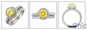 Matching Set Canary Round 1 Ct . Halo Pave Engraved Shank Cubic Zirconia Cz Ring