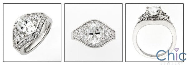 Anniversary 2.5 Oval CZ Center Pave and Channel Cubic Zirconia 14K White Gold Ring