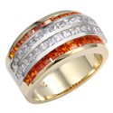 Two Tone Gold Orange Princess Channel Cubic Zirconia Diamond Band