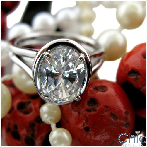 Solitaire 2.5 Oval Diamond CZ Single Stone Cubic Zirconia 14 White Gold Ring