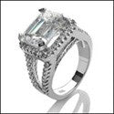 Engagement 4.5 Emerald Cut East West Set Cubic Zirconia Split pave shank Ring