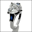 3 Stone 2 Ct Heart Sapphire Baguettes in Channel Cubic Zirconia Cz Ring