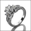 Engagement Round Center CZ Center Engraved shank Cubic Zirconia Cz Ring