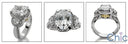 3 Ct Oval and Half Moon Cubic Zirconia 14K White Gold Engagement Ring