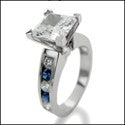 Engagement Princess 2.5 Ct Center Sapphire Rounds in Channel Cubic Zirconia Cz Ring