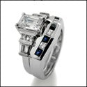 Matching Set 1 Ct Emerald Cut Cubic Zirconia Engagement Ring Curved Channel Set Band 14K Gold