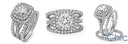 Matching Set 2 Ct Cushion Cubic Zirconia Pave Halo Ring Double Bands 14K W Gold