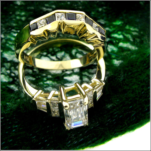 Emerald Cut 1 Ct Center Princess Baguette Channel Sides Cubic Zirconia Engagement Ring 14K White Gold