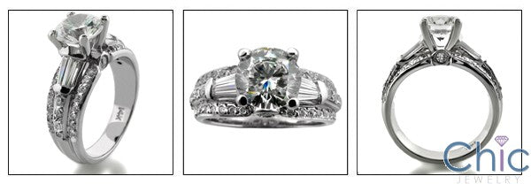 Engagement Round 1.25 Center Tapered Baguettes Ct Pave Cubic Zirconia Cz Ring
