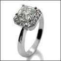 .75 Carat Asscher Cut Pave Halo Cubic Zirconia Engagement Ring 14k White Gold