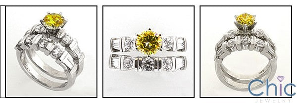 Matching Set Round Canary ring Baguettes in Channel Cubic Zirconia Cz Ring