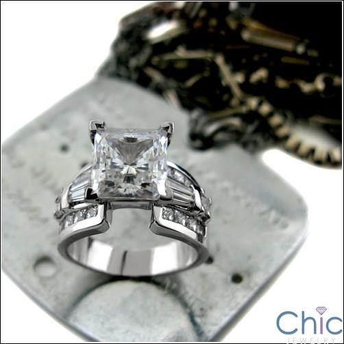 Cubic Zirconia Princess 2 Ct Center Wide Channel Set Sides Platinum Engagement Ring