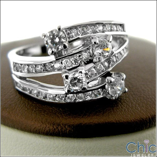 Free Form Right Hand Ring with Pave and Prong set round CZ Diamonds 14K Gold