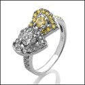 Fine Jewelry Two Hearts Canary Ct Diamond CZ Pave Cubic Zirconia Cz Ring