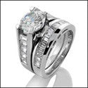 Matching Set 1.5 Round Center s Channel Set Baguettes Cubic Zirconia Cz Ring