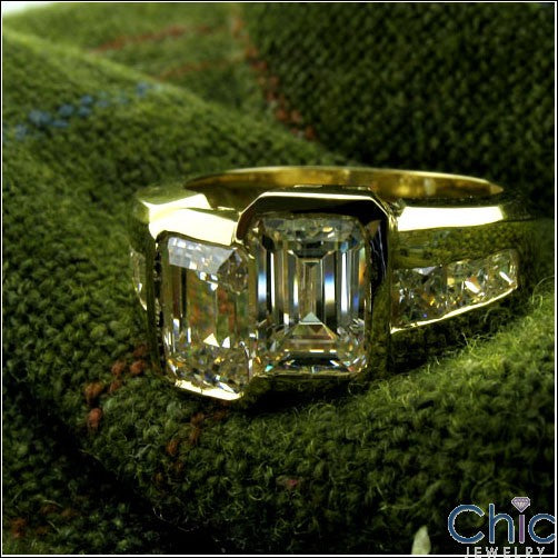 Anniversary 2 Emerald 1 Ct Each Channel Set Cubic Zirconia Cz Ring