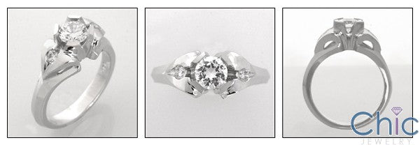 Round Cubic Zirconia Anniversary .75 Carat Engagement Ring 14K White Gold