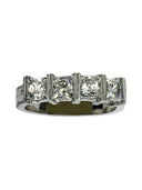 Hand Engraved White gold 14K Wedding Band CZ Princess Cut