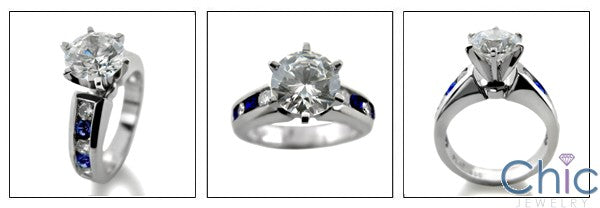 Engagement 1.5 Round Center Channel Sapphire Cubic Zirconia Cz Ring