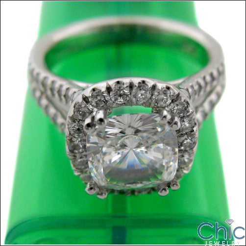 Anniversary 2 Ct Cushion Center CZ Split Shank Pave Set Cubic Zirconia 14k White Gold Ring