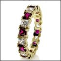 Eternity Princess Ruby Diamond Cz Yellow Gold Band
