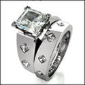 Matching Set 1.5 Princess Center Stone Burnished Cubic Zirconia Cz Ring