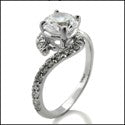 Engagement 1.75 Ct Round Center Pave Set Curved Cubic Zirconia 14K White Gold Ring