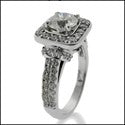 Custom Made .75 Round Center Cubic Zirconia Pave Halo Sides Engagement Ring 14K White Gold