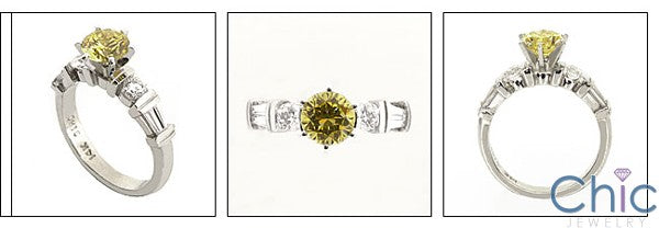 Engagement Canary Round Center Channel Cubic Zirconia Cz Ring