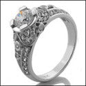 Estate 0.65 Round Center Pave Ct Bezel Cubic Zirconia Cz Ring