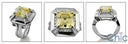 3.5 Canary Asscher Cubic Zirconia 14K White Gold Anniversary CZ Ring