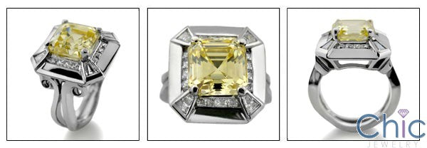 3.5 Canary Asscher Cubic Zirconia 14K White Gold Anniversary CZ Ring
