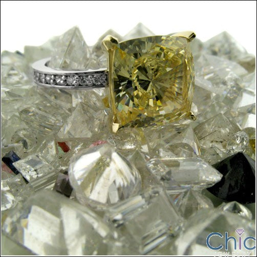 Engagement 5 Ct Canary Cushion Two tone Eternity Cubic Zirconia Cz Ring