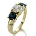 3 Stone 2 Round Sapphire Cubic Zirconia Cz Ring