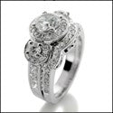 Cubic Zirocnia Matching Engagement Ring Set 2.35 TCW Round Center Halo Pave Curved Fitted Band 14k White Gold Ring
