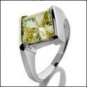 Solitaire Canary 3 Ct Princess in Channel Cubic Zirconia Cz Ring