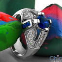 Estate Round Sapphire Pave Cubic Zirconia Cz Ring