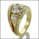 Estate Round Pear Channel Yellow Gold Cubic Zirconia Cz Ring