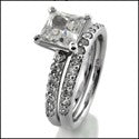 Cubic Zirconia Matching Engagement Ring Set 1 Ct Princess CZ Center with Prong Wedding Band 14K White Gold