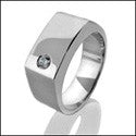 Mens 9MM Wide .2 Round Burnished Stone Cubic Zirconia CZ Wedding Band