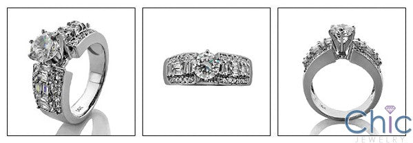 Engagement Round 1 Ct 6 Prong Center Baguette Ct small Round Pave Cubic Zirconia Cz Ring
