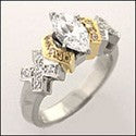 White and Yellow Gold Cubic Zirconia 1 Carat Marquise Two Tone Engagement Ring