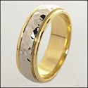 Mens 14K Two Tone Hammered Band