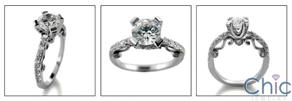 Engagement Round 1Ct Center Scroll Detail Pave Cubic Zirconia Cz Ring