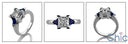 3 Stone 1.25 Princess Center Sapphire Triangles on Cubic Zirconia Cz Ring