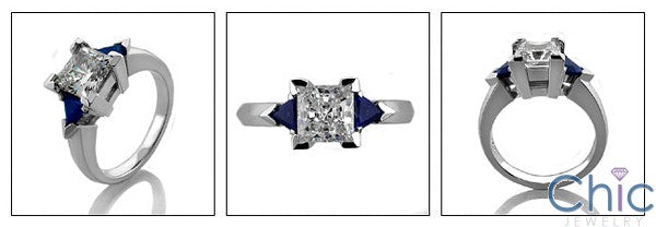 3 Stone 1.25 Princess Center Sapphire Triangles on Cubic Zirconia Cz Ring