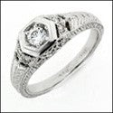 Estate Antique Style Engraved Cubic Zirconia Cz Ring