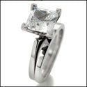 Matching Set 1.5 Princess Solitaire Cubic Zirconia Cz Ring