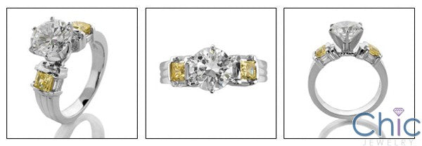 3 Stone Round 2 Ct Center Canary Cubic Zirconia Cz Ring