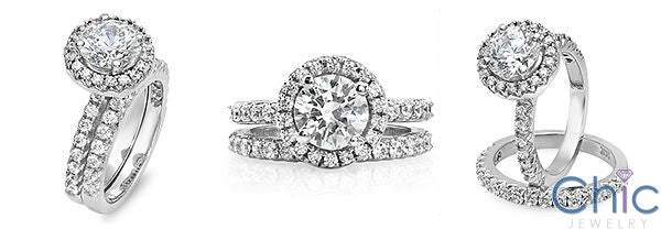 Matching Set 1.5 Ct Round Pave Suited Cubic Zirconia Cz Ring